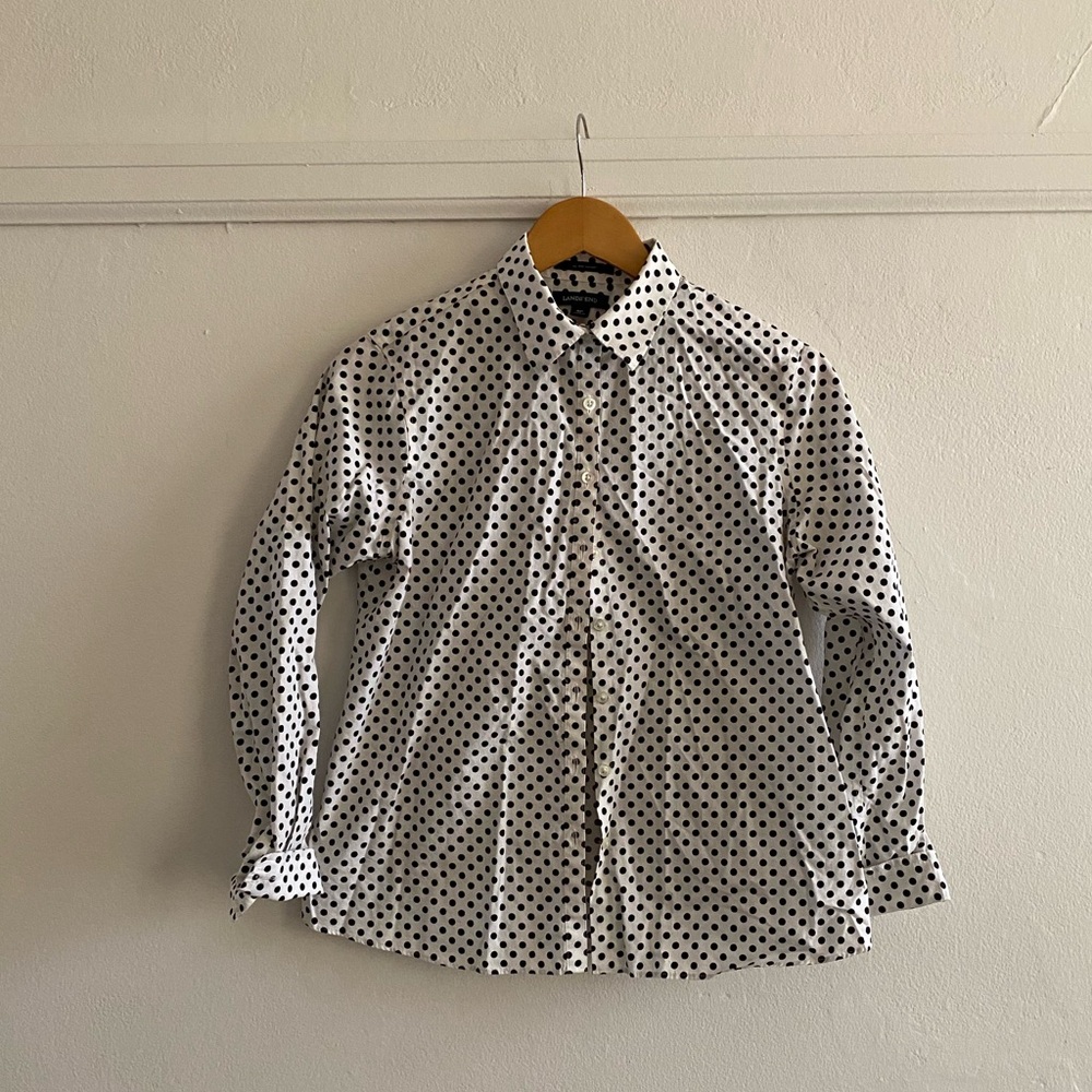 Lands' End White and Black Polka Dot Shirt